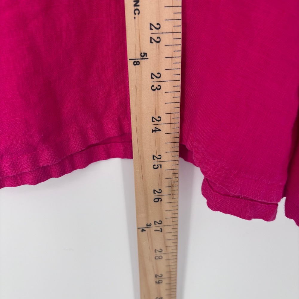 bryn Walker Linen Fuchsia Long-Sleeve Draped Neck Blouse - Picture 6 of 8